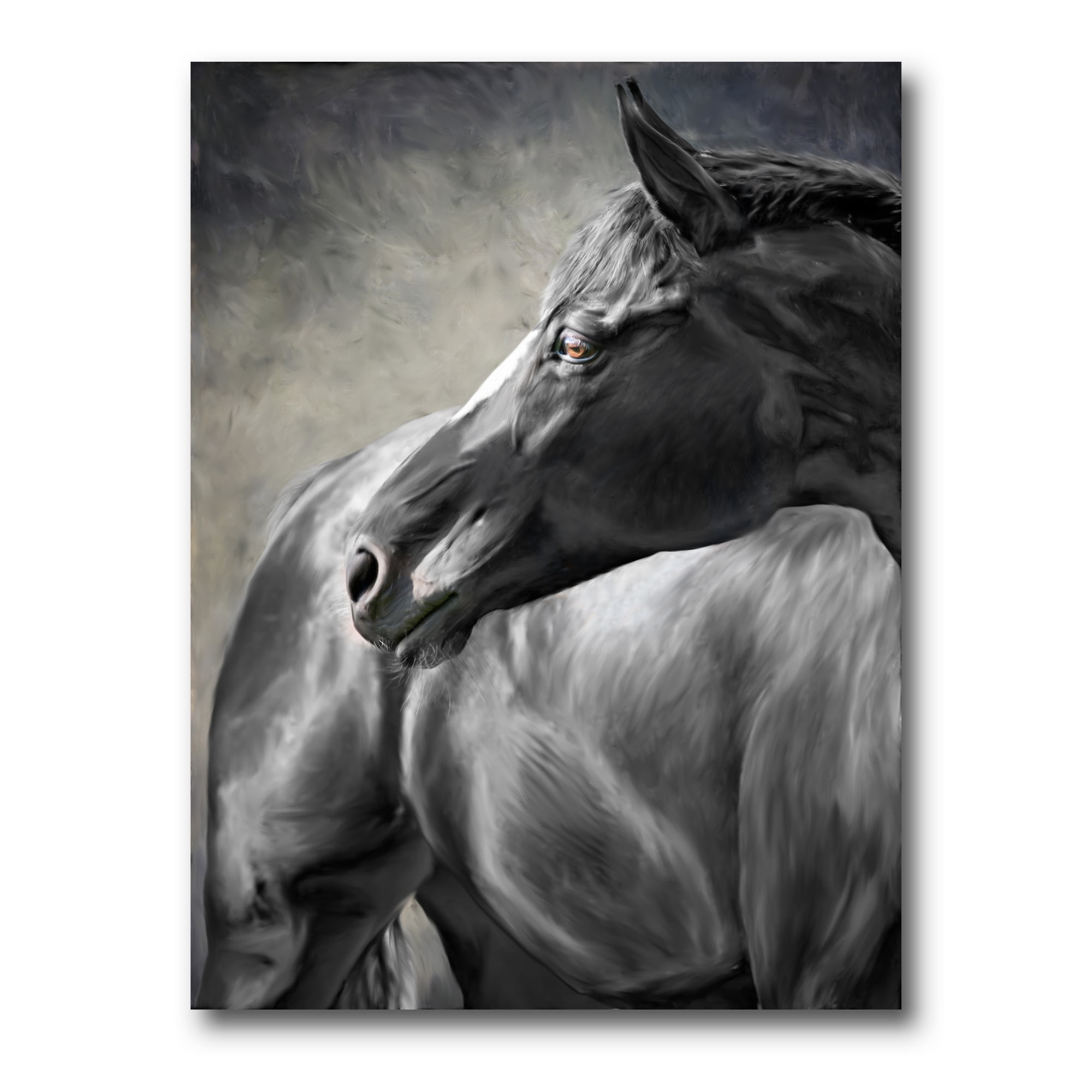 Designart ' Close Up Of A Black Horse ' Farmhouse Canvas Wall Art Print