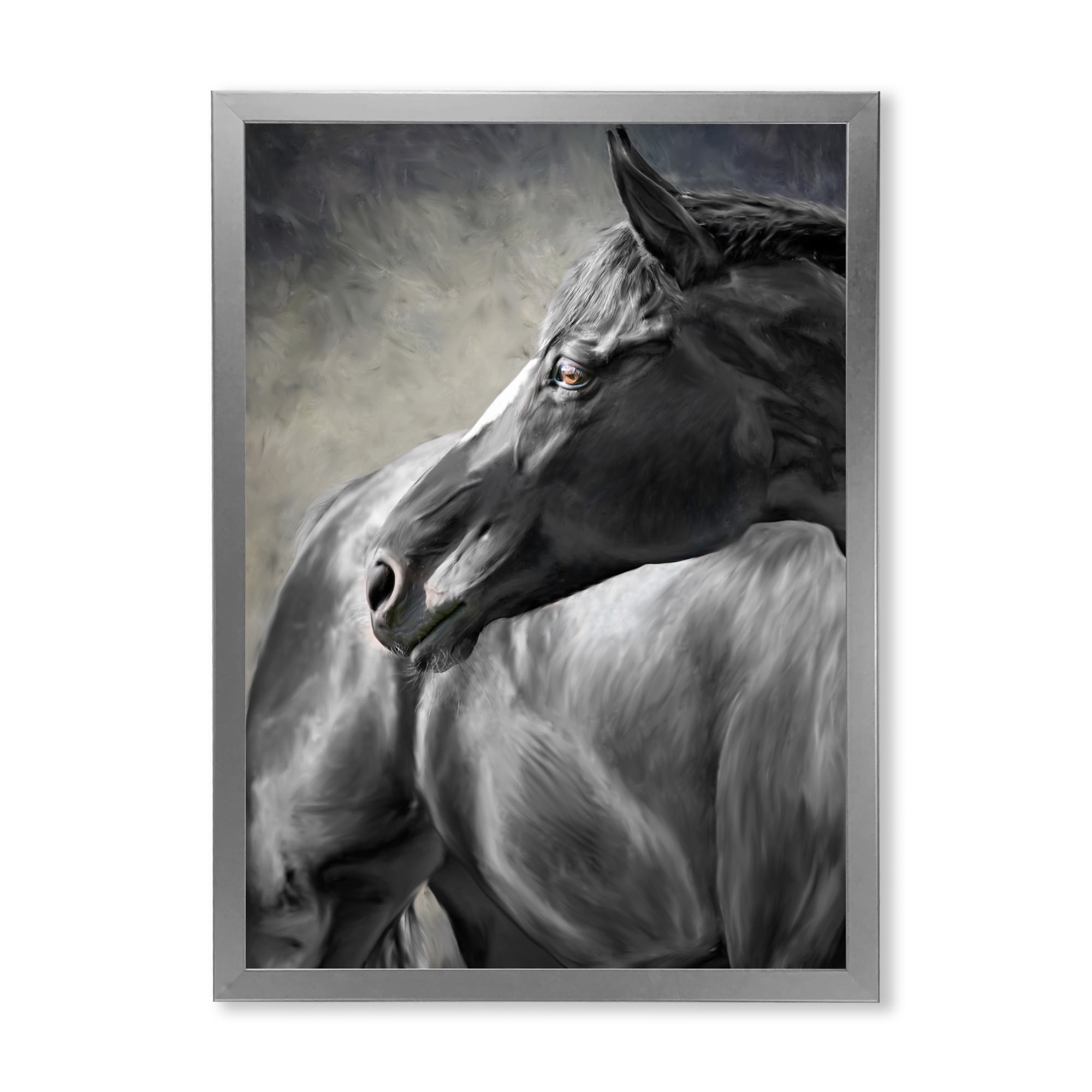 Designart 'Close Up Of A Black Horse' Farmhouse Framed Art Print