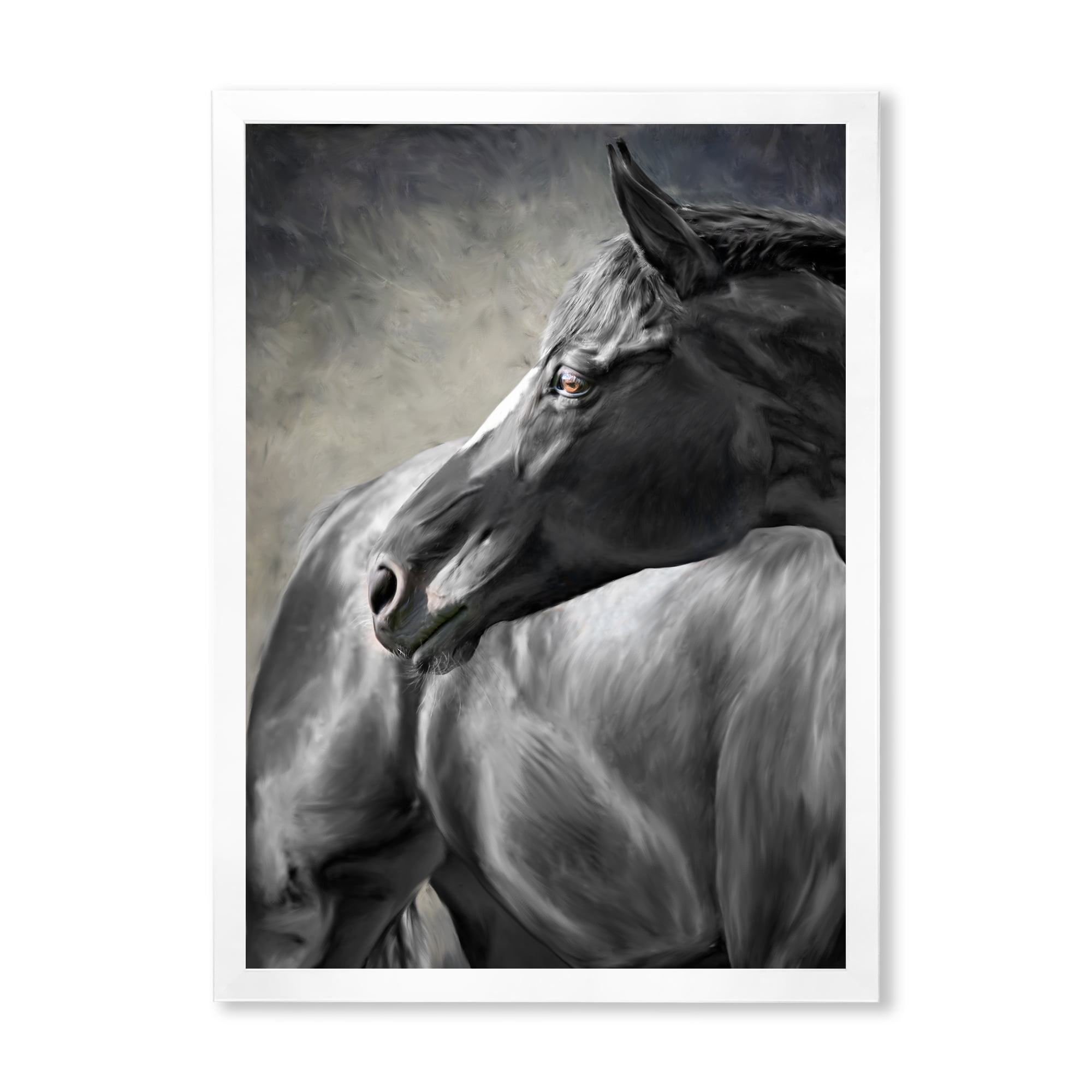 Designart 'Close Up Of A Black Horse' Farmhouse Framed Art Print