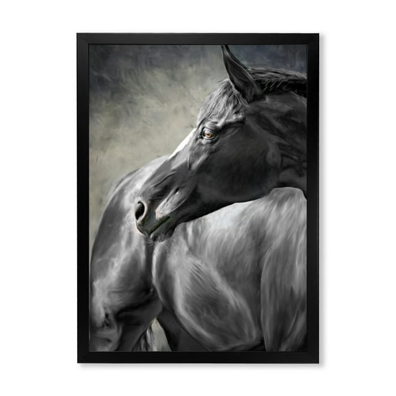 Designart 'Close Up Of A Black Horse' Farmhouse Framed Art Print