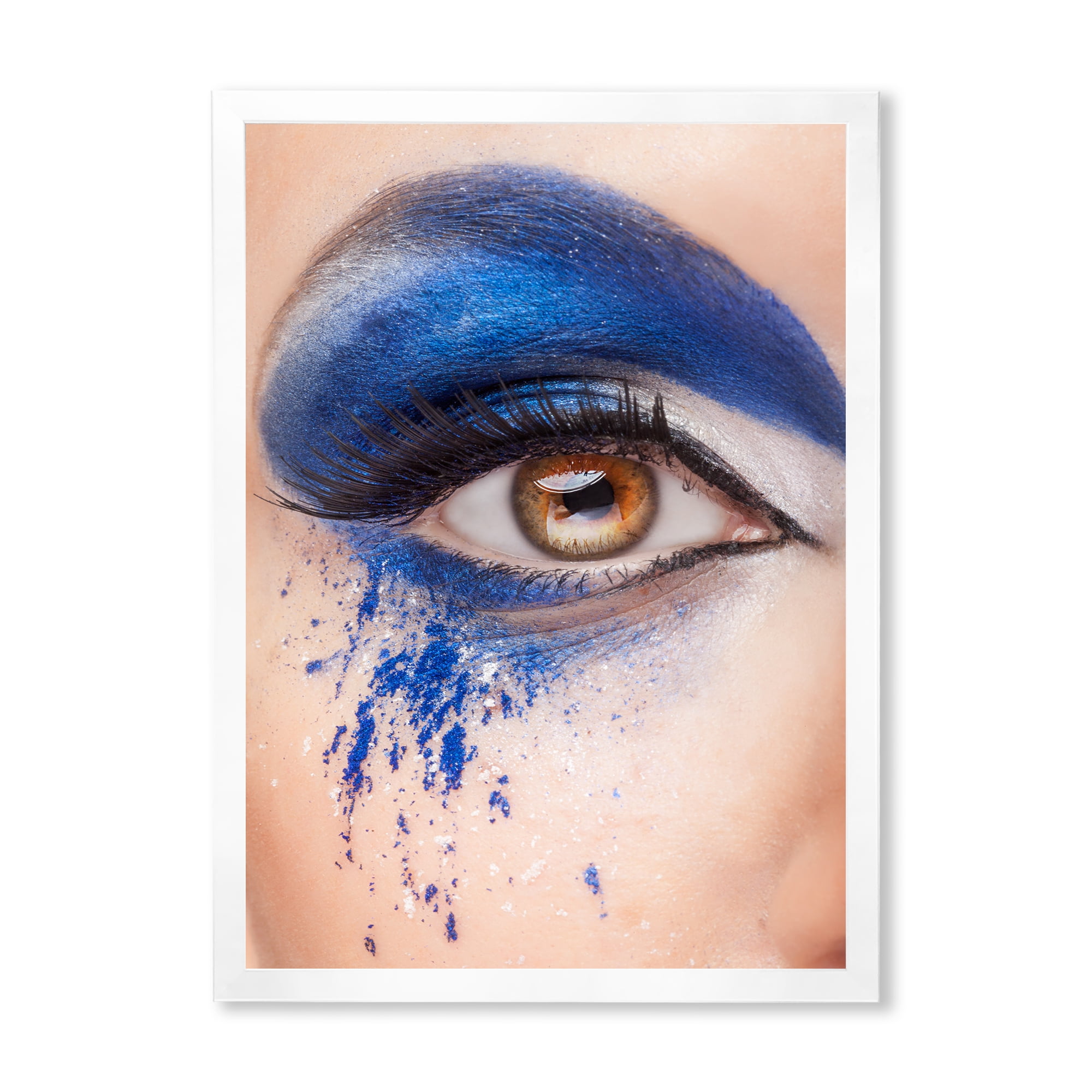 Designart 'Close Up Of Brown Eye With Blue Fantasy Make Up' Modern Framed Art Print