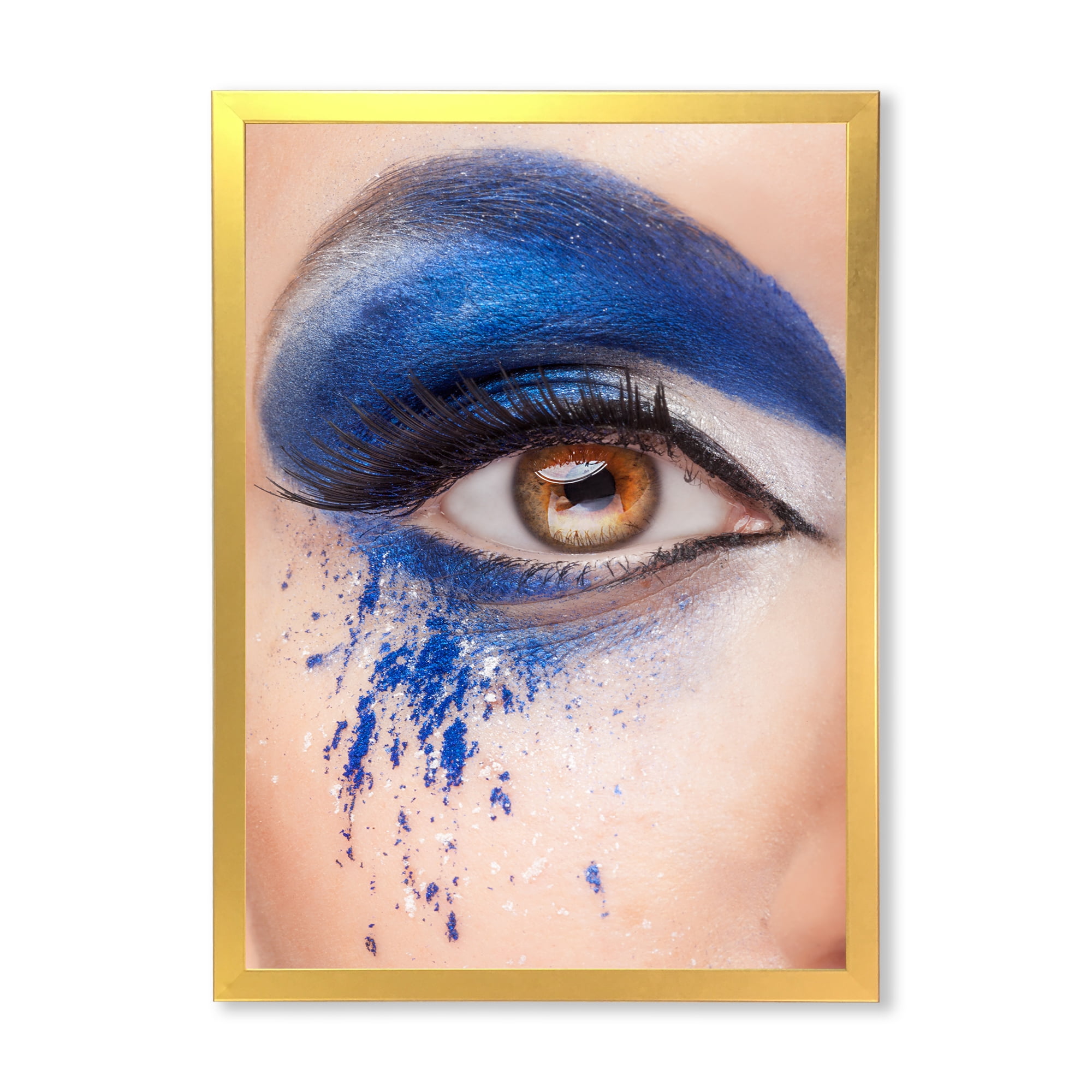 Designart 'Close Up Of Brown Eye With Blue Fantasy Make Up' Modern Framed Art Print
