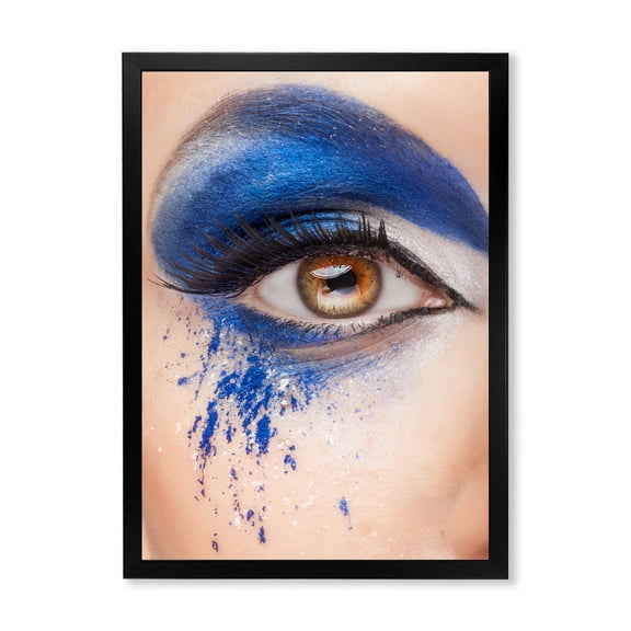 Designart 'Close Up Of Brown Eye With Blue Fantasy Make Up' Modern Framed Art Print