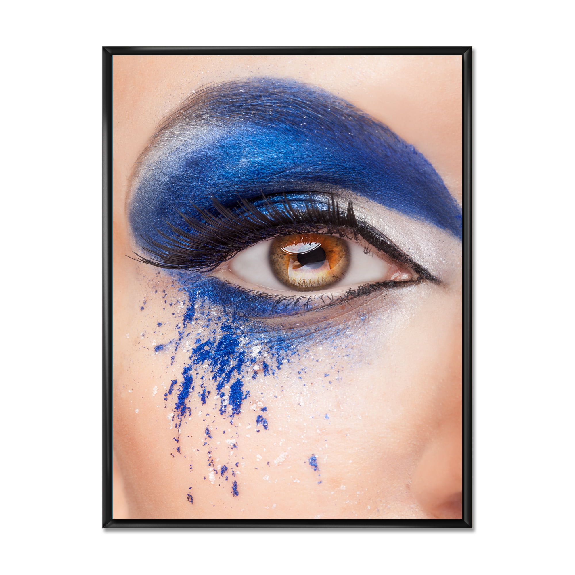 Designart 'Close Up Of Brown Eye With Blue Fantasy Make Up' Modern Framed Canvas Wall Art Print