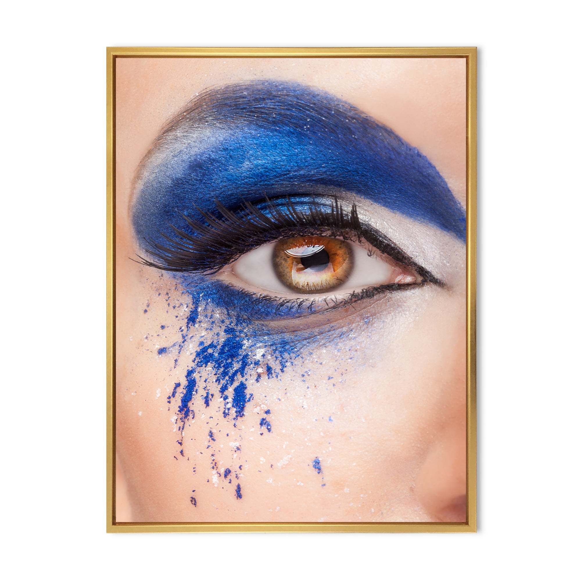 Designart 'Close Up Of Brown Eye With Blue Fantasy Make Up' Modern Framed Canvas Wall Art Print