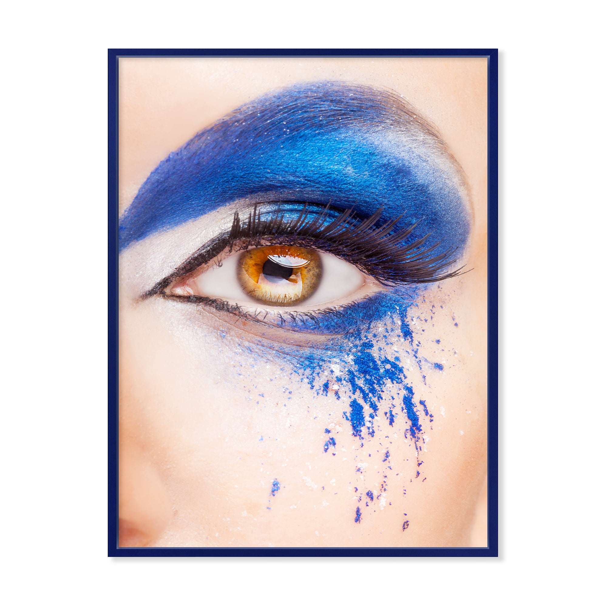 Designart 'Close Up Of Brown Eye With Blue Fantasy Make Up' Modern Framed Canvas Wall Art Print