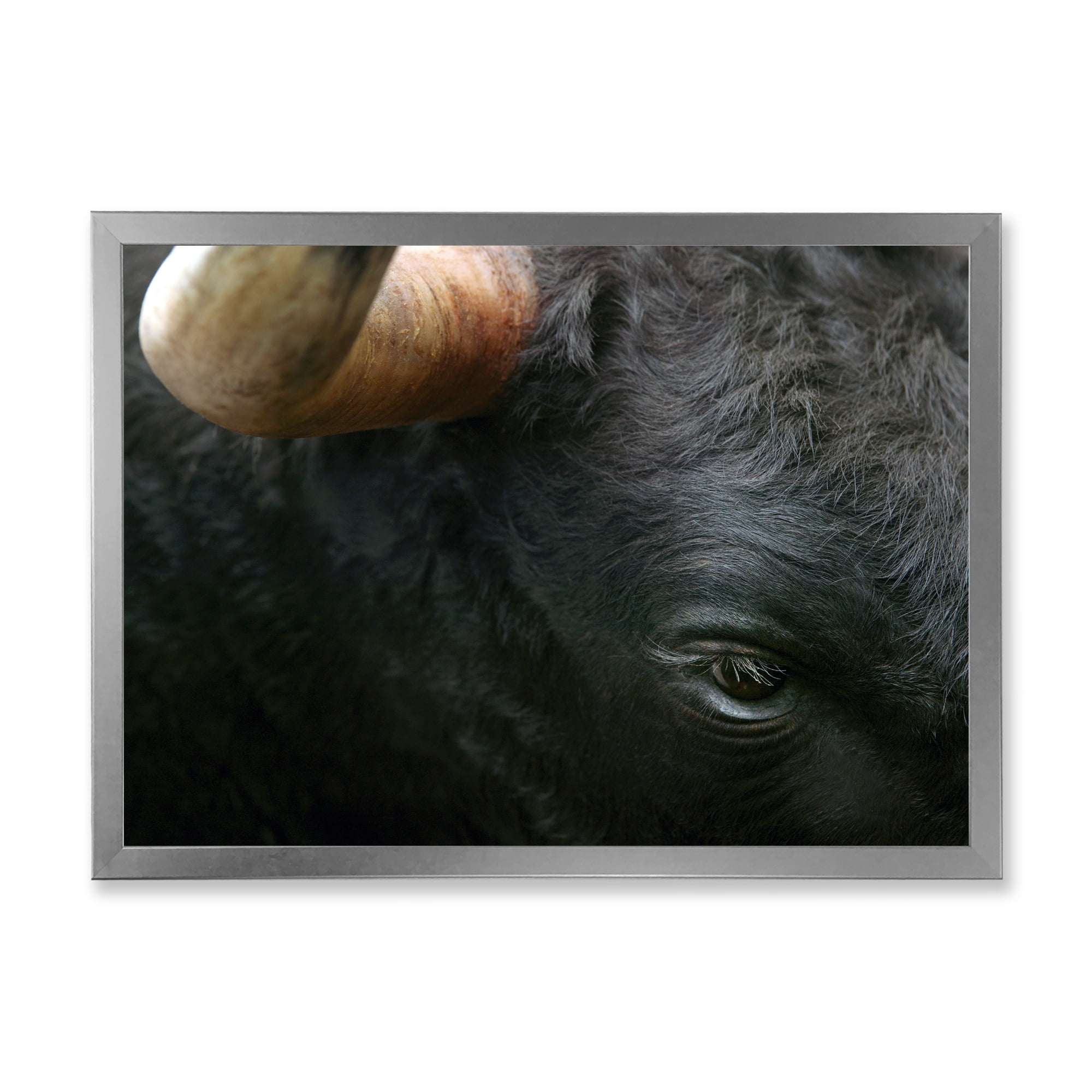 Designart 'Close-Up Of Eye Fighting Bull Head ' Farmhouse Framed Art ...