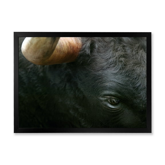 Designart 'Close-Up Of Eye Fighting Bull Head ' Farmhouse Framed Art Print