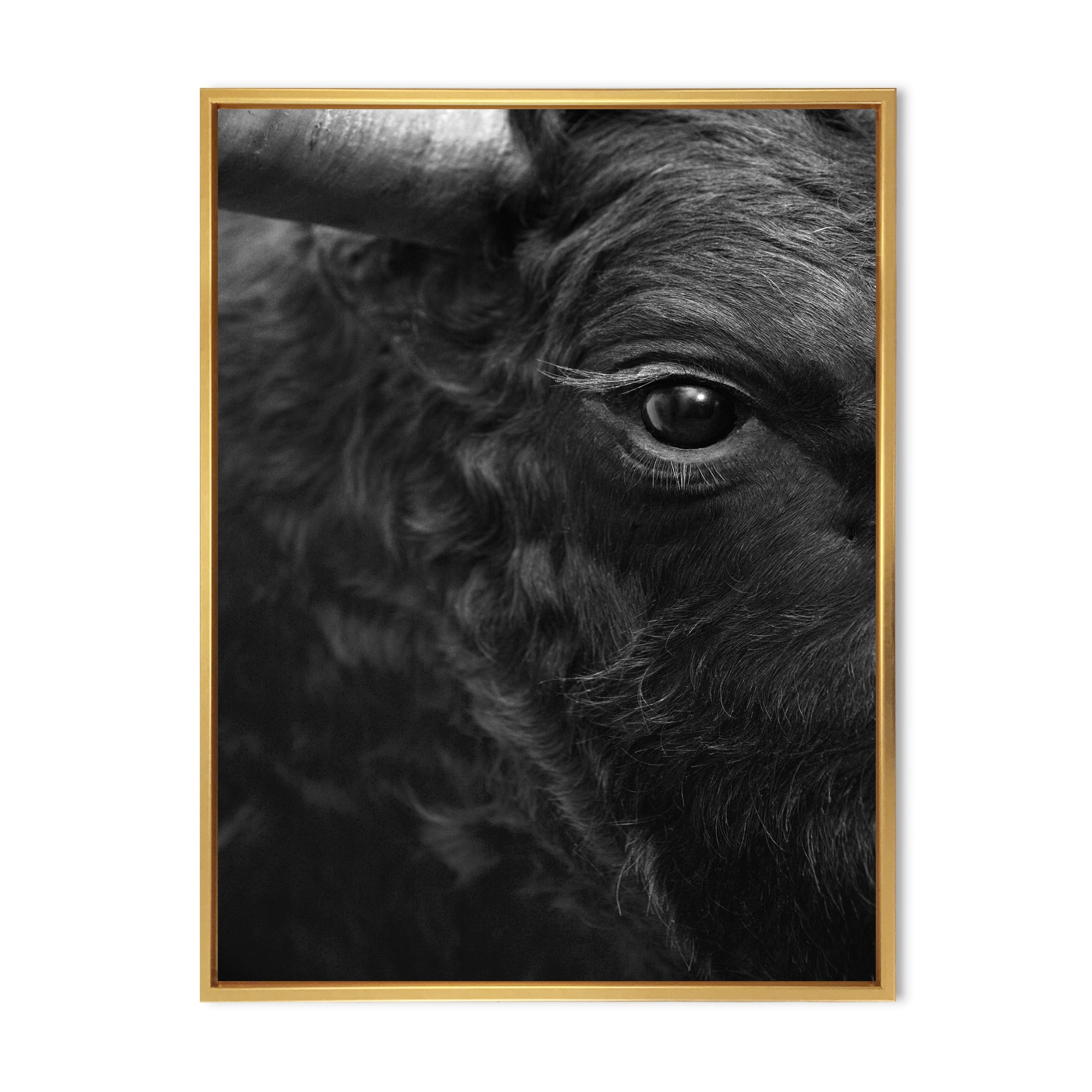 Designart 'Close Up Of Eye Of A Bull' Farmhouse Framed Canvas Wall Art Print