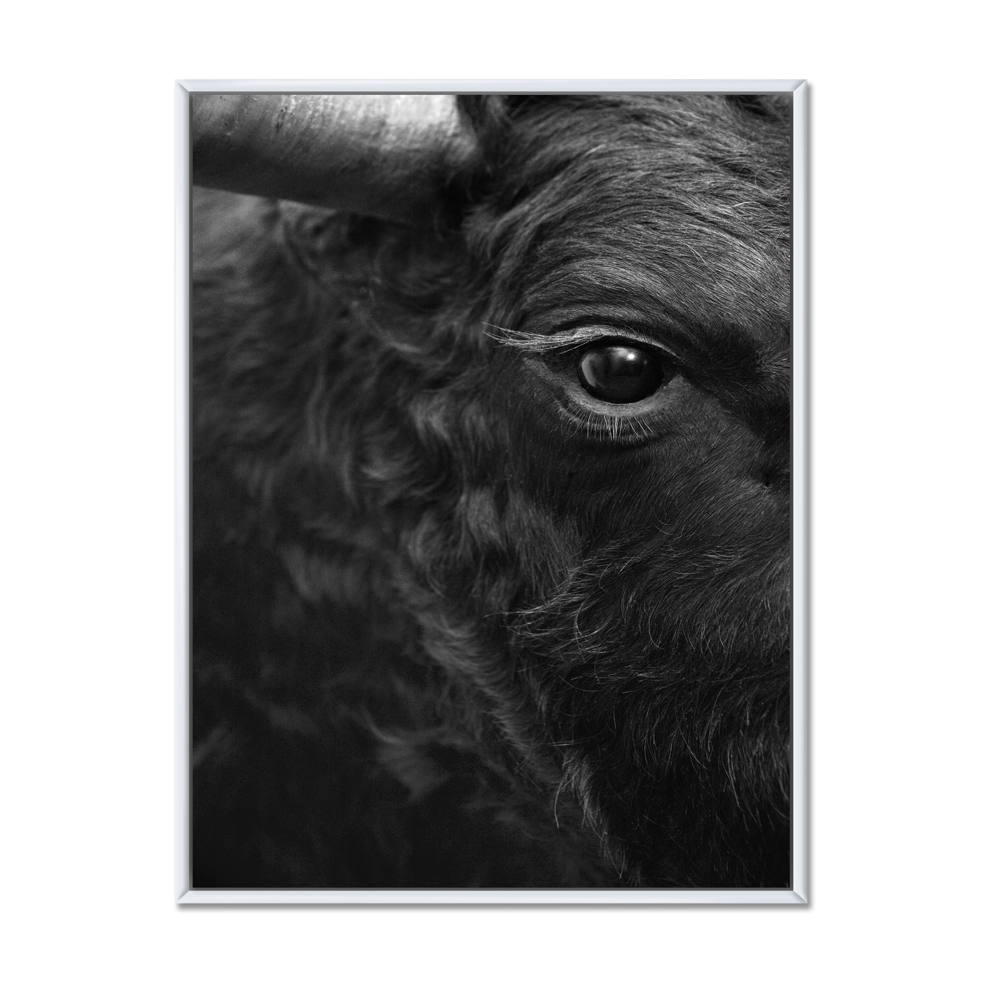 Designart 'Close Up Of Eye Of A Bull' Farmhouse Framed Canvas Wall Art Print