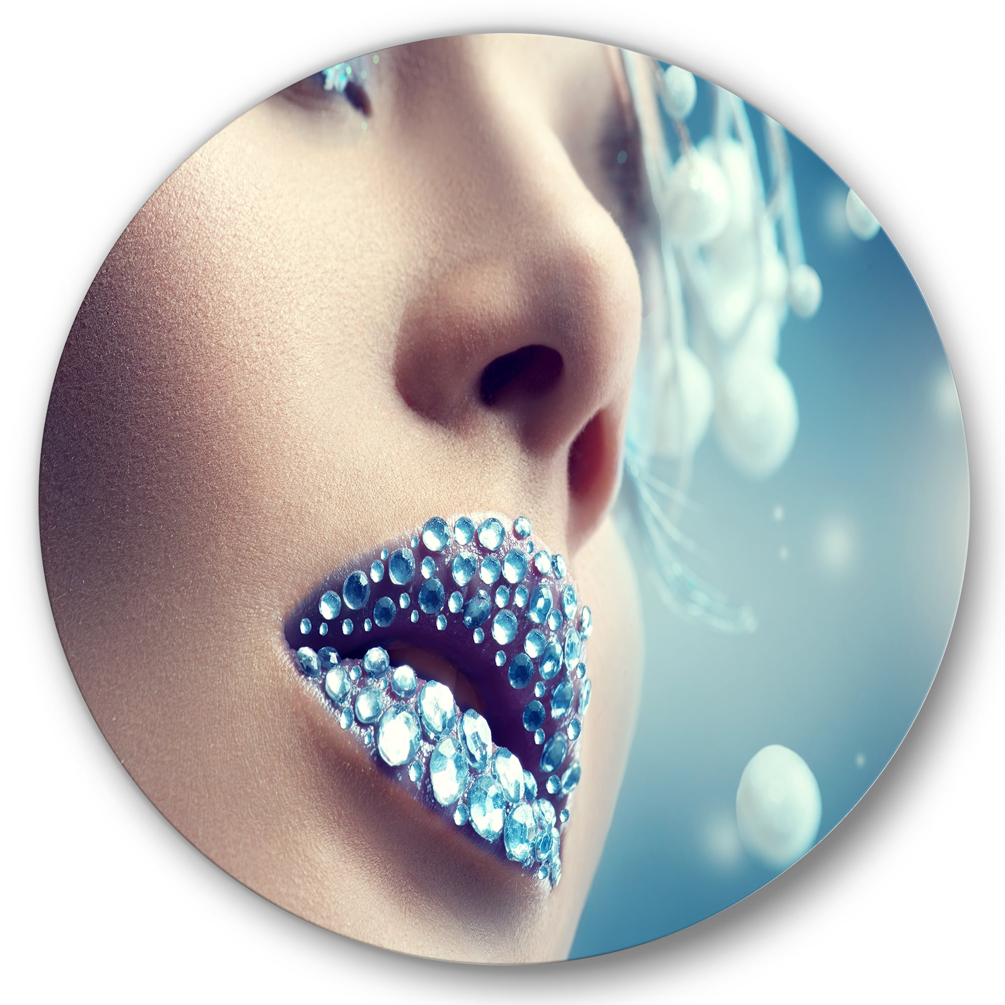 Designart 'Close-Up Of Gems On Female Lips' Modern Circle Metal Wall Art 36x36 - Disc of 36