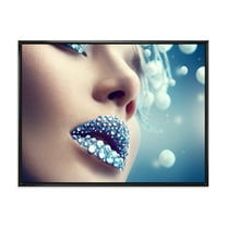 Designart 'Close-Up Of Gems On Female Lips' Modern Framed Canvas Wall Art Print