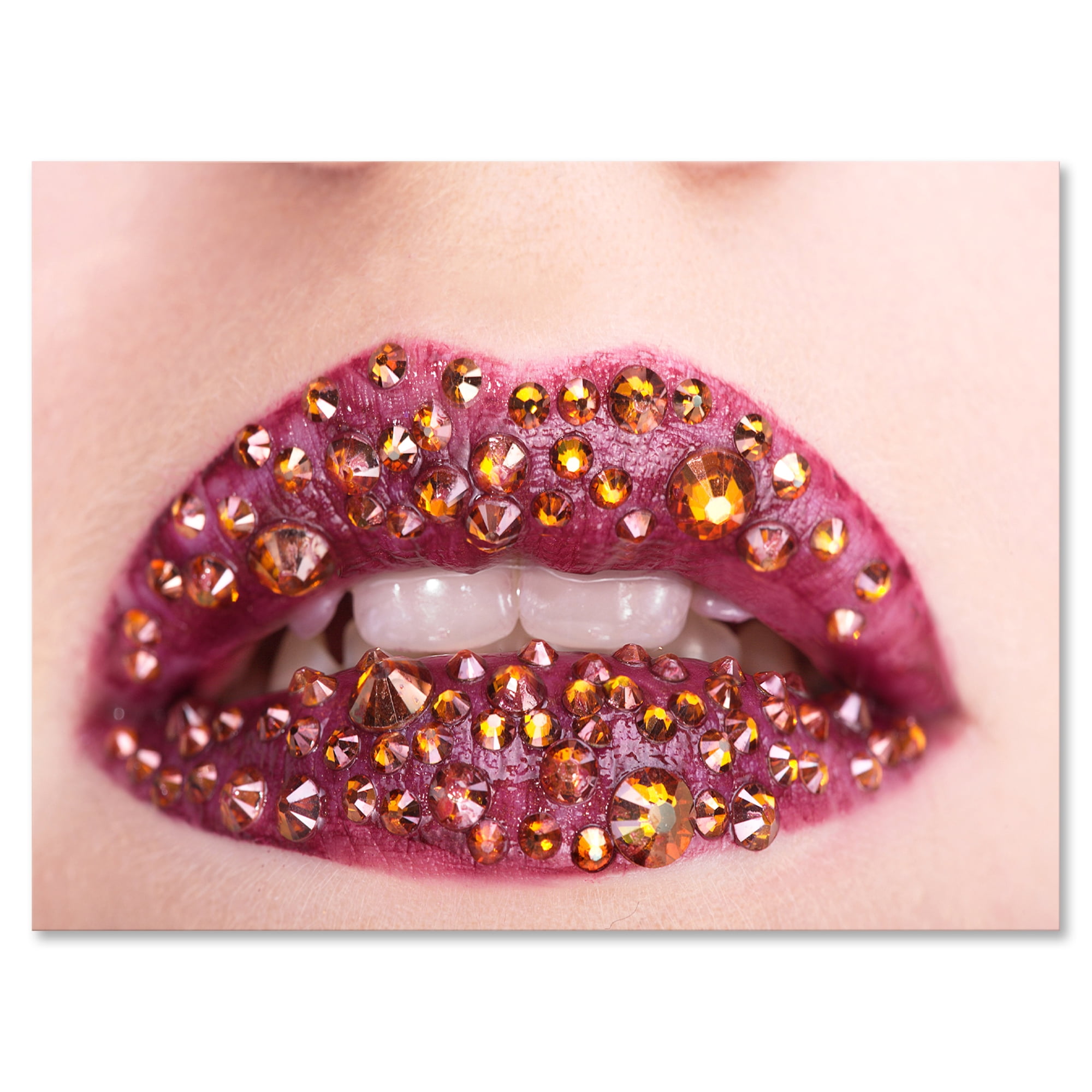 Designart ' Close-Up Of Girl Lips With Sequins ' Modern Canvas Wall Art Print