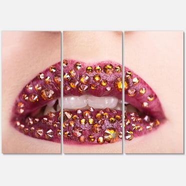 Designart ' Close-Up Of Girl Lips With Sequins ' Modern Canvas Wall Art Print