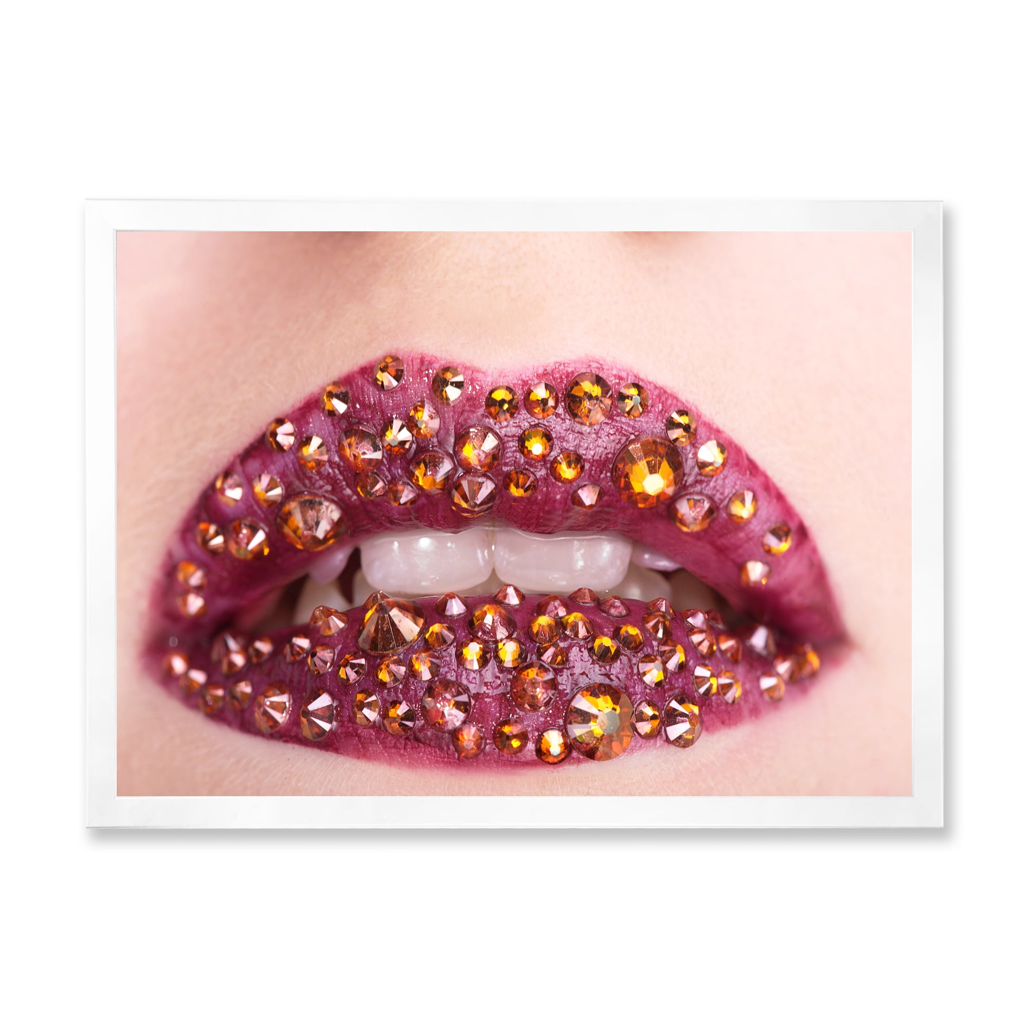Designart 'Close-Up Of Girl Lips With Sequins' Modern Framed Art Print