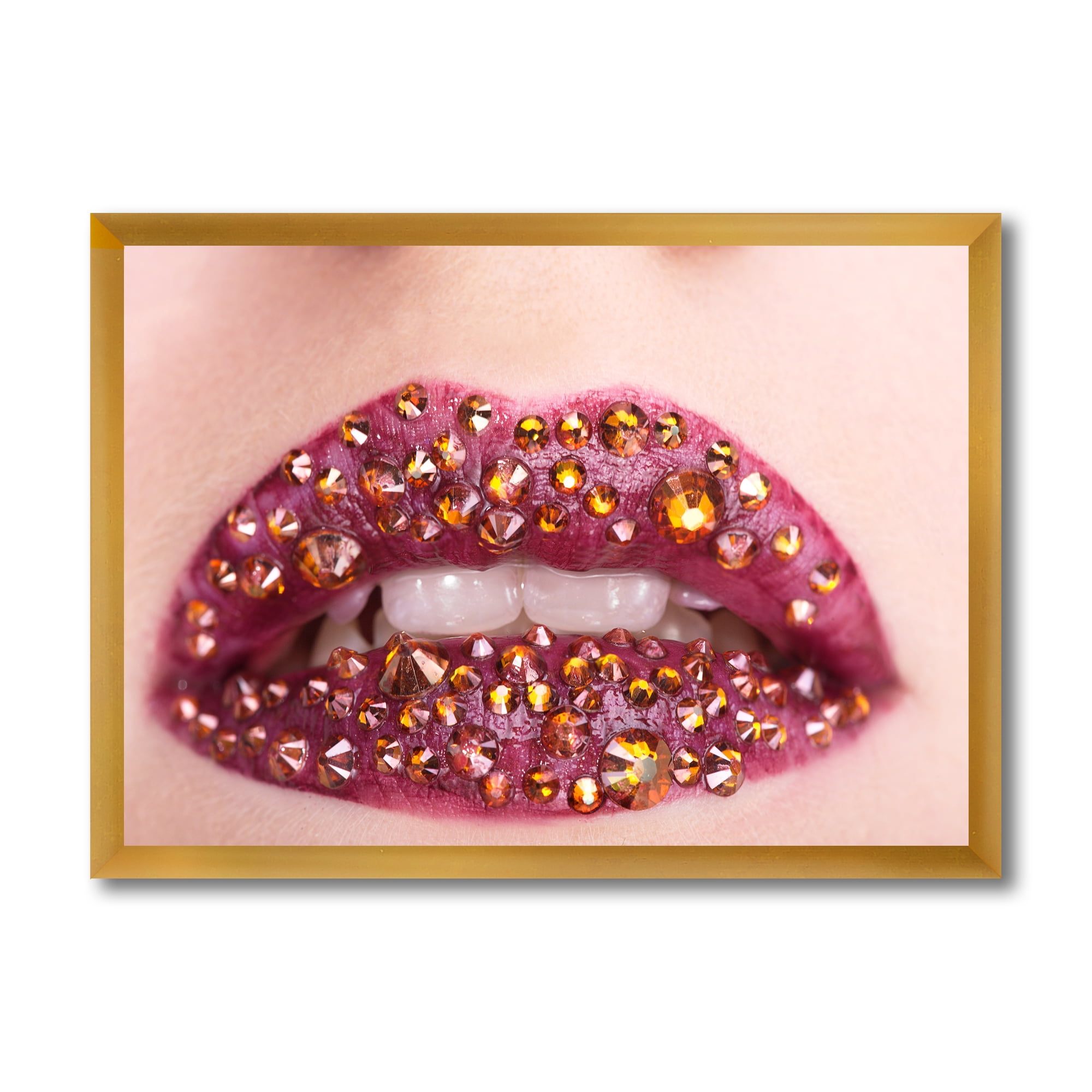 Designart 'Close-Up Of Girl Lips With Sequins' Modern Framed Art Print