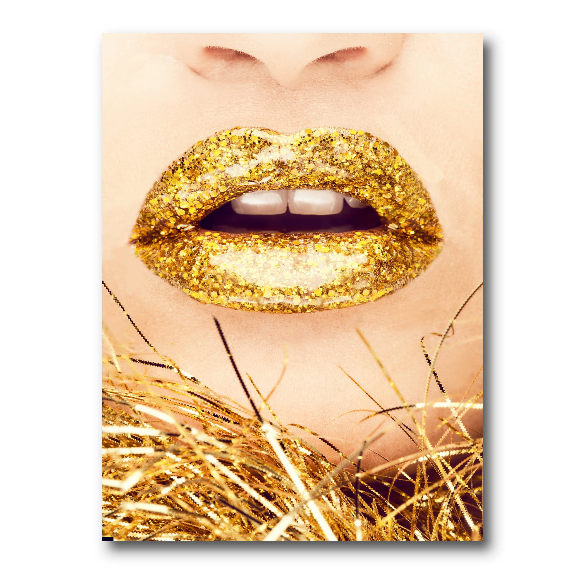 Designart ' Close-Up Of Golden Female Lips I ' Modern Canvas Wall Art Print