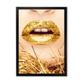 thumbnail image 1 of Designart 'Close-Up Of Golden Female Lips I' Modern Framed Art Print, 1 of 4