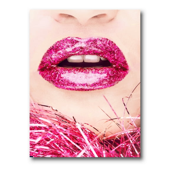 Designart ' Close-Up Of Golden Female Lips II ' Modern Canvas Wall Art Print