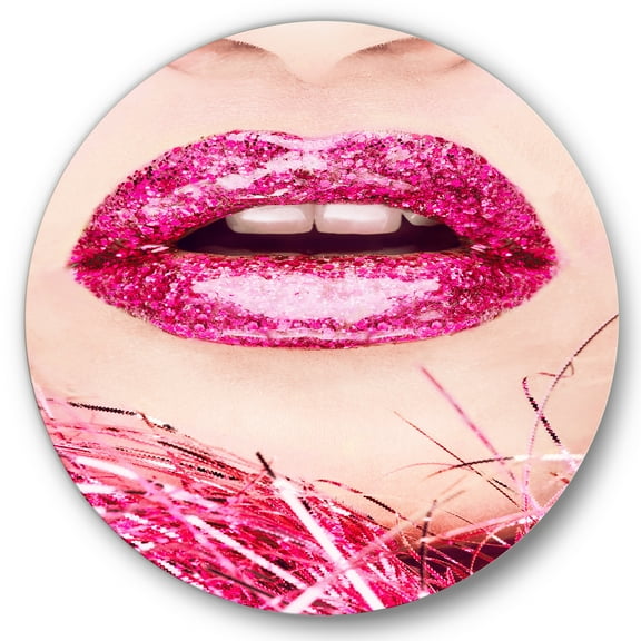 Designart 'Close-Up Of Golden Female Lips II' Modern Circle Metal Wall Art 36x36 - Disc of 36