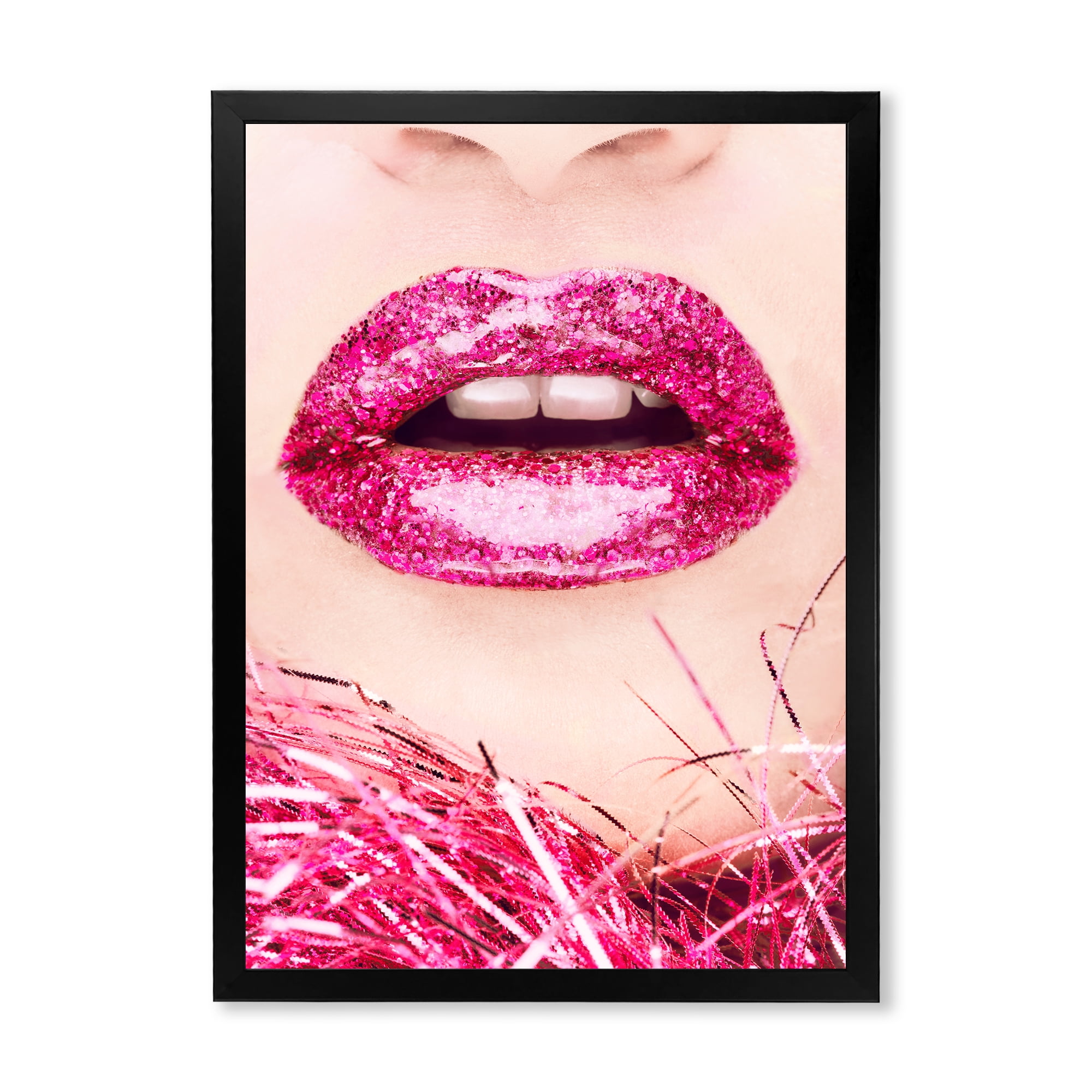 Designart 'Close-Up Of Golden Female Lips II' Modern Framed Art Print