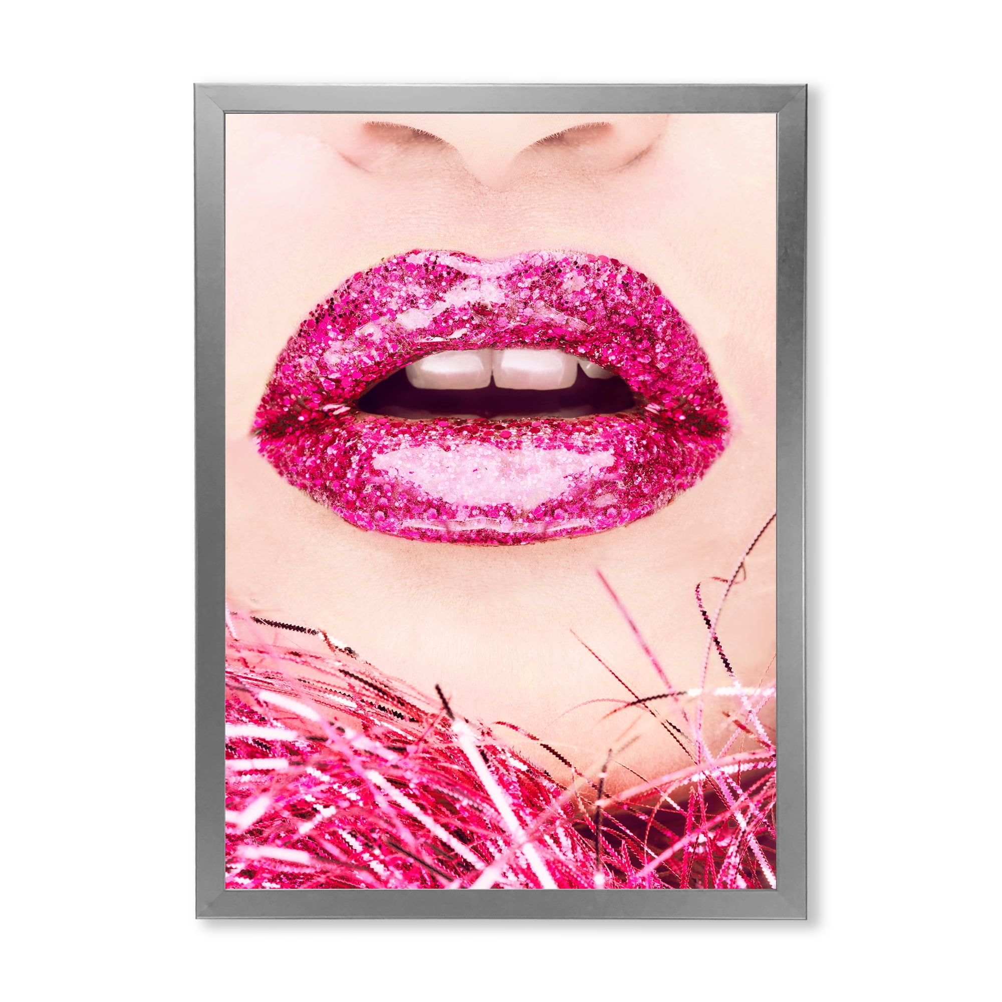Designart 'Close-Up Of Golden Female Lips II' Modern Framed Art Print