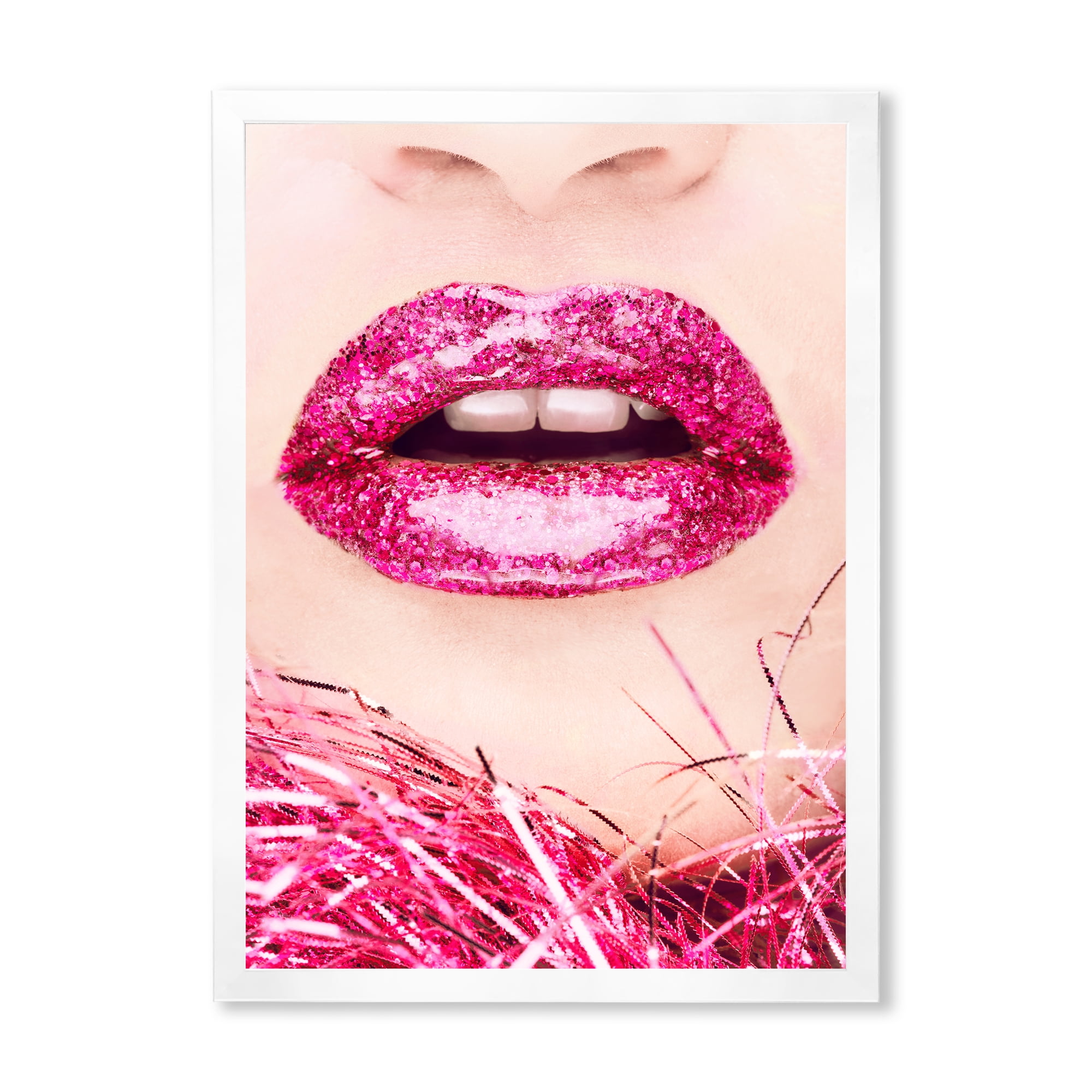 Designart 'Close-Up Of Golden Female Lips II' Modern Framed Art Print