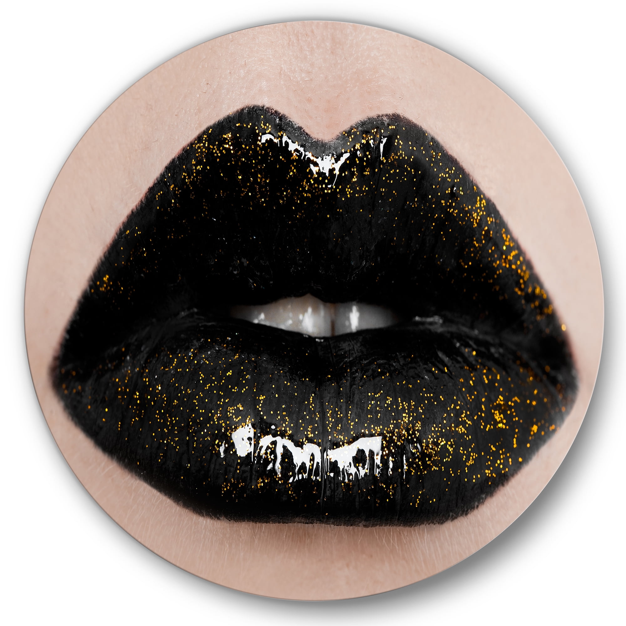 Designart 'Close-Up Of Gorgeous Female Lips I' Modern Circle Metal Wall Art 23x23 - Disc of 23