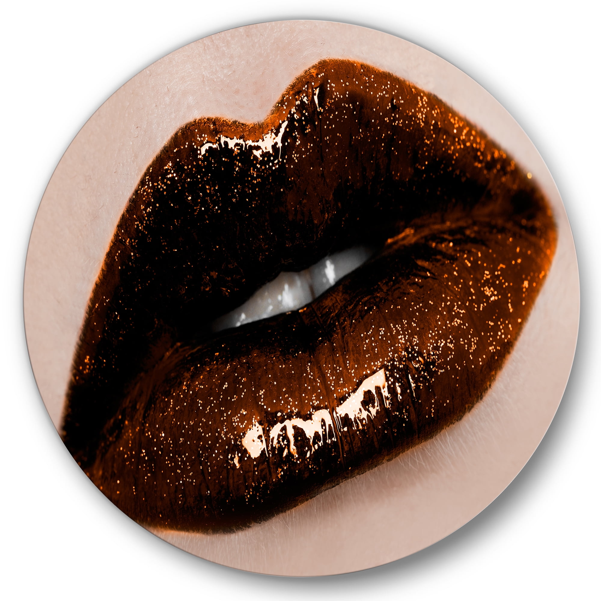 Designart 'Close-Up Of Gorgeous Female Lips II' Modern Circle Metal Wall Art 36x36 - Disc of 36
