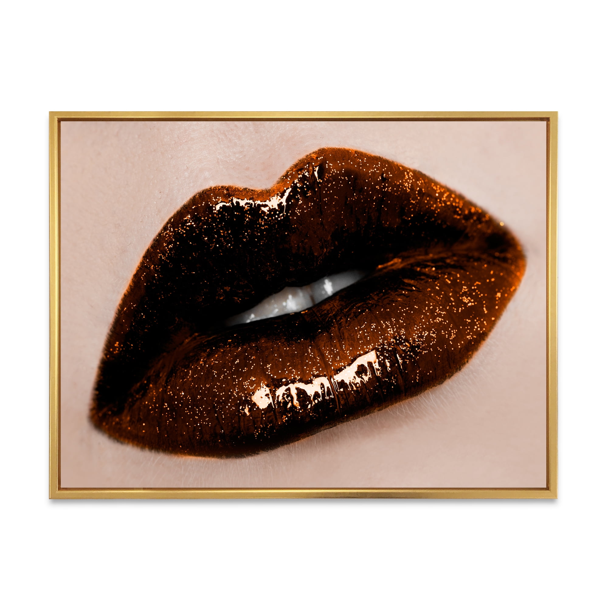 Designart 'Close-Up Of Gorgeous Female Lips II' Modern Framed Canvas Wall Art Print