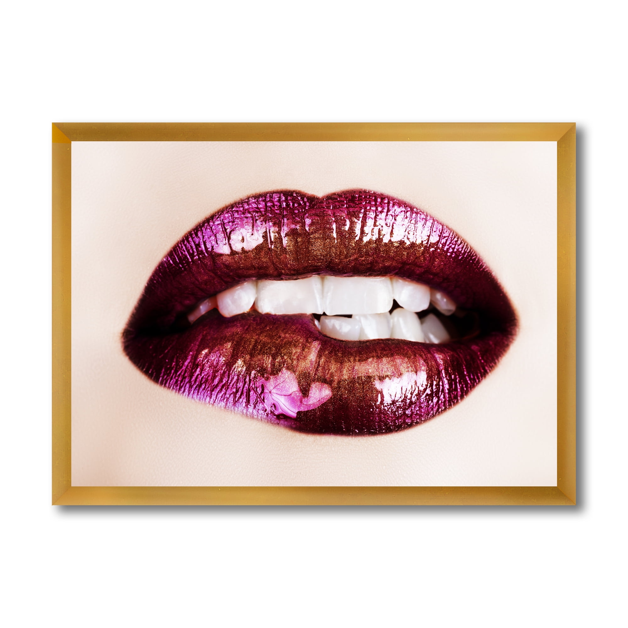 Designart 'Close-Up Of Purple Female Lips' Modern Framed Art Print
