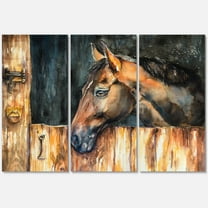 Designart ' Close Up Of The Head of A Horse In Stable ' Farmhouse Canvas Wall Art Print