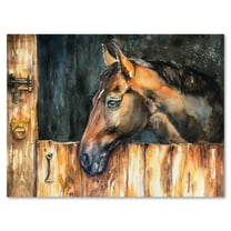 Designart ' Close Up Of The Head of A Horse In Stable ' Farmhouse Canvas Wall Art Print