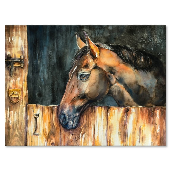 Designart ' Close Up Of The Head of A Horse In Stable ' Farmhouse Canvas Wall Art Print