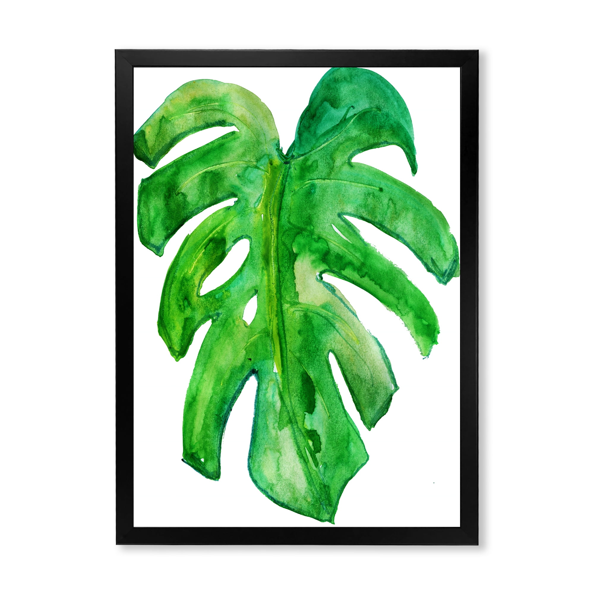 Designart 'Close Up Of Tropical Leaf Of Monstera I' Farmhouse Framed Art Print