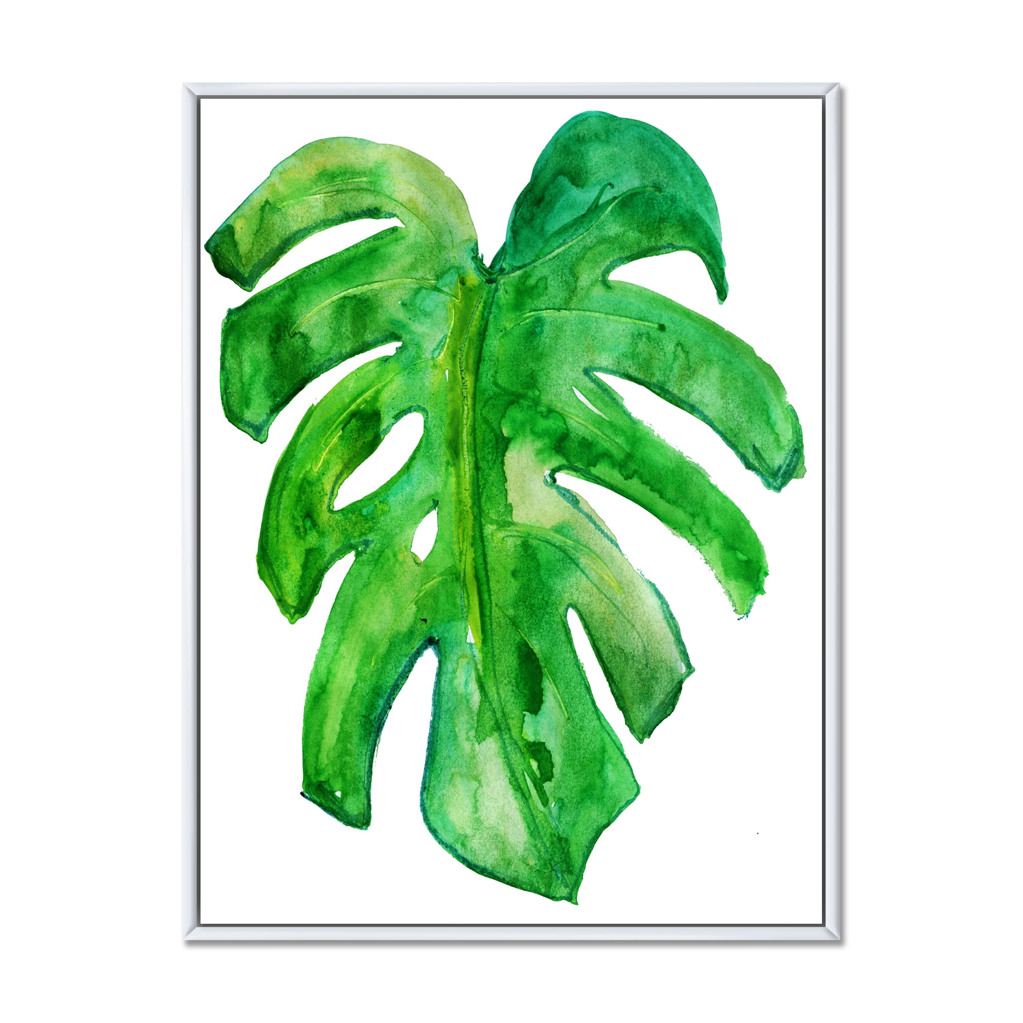 Designart 'Close Up Of Tropical Leaf Of Monstera I' Farmhouse Framed Canvas Wall Art Print