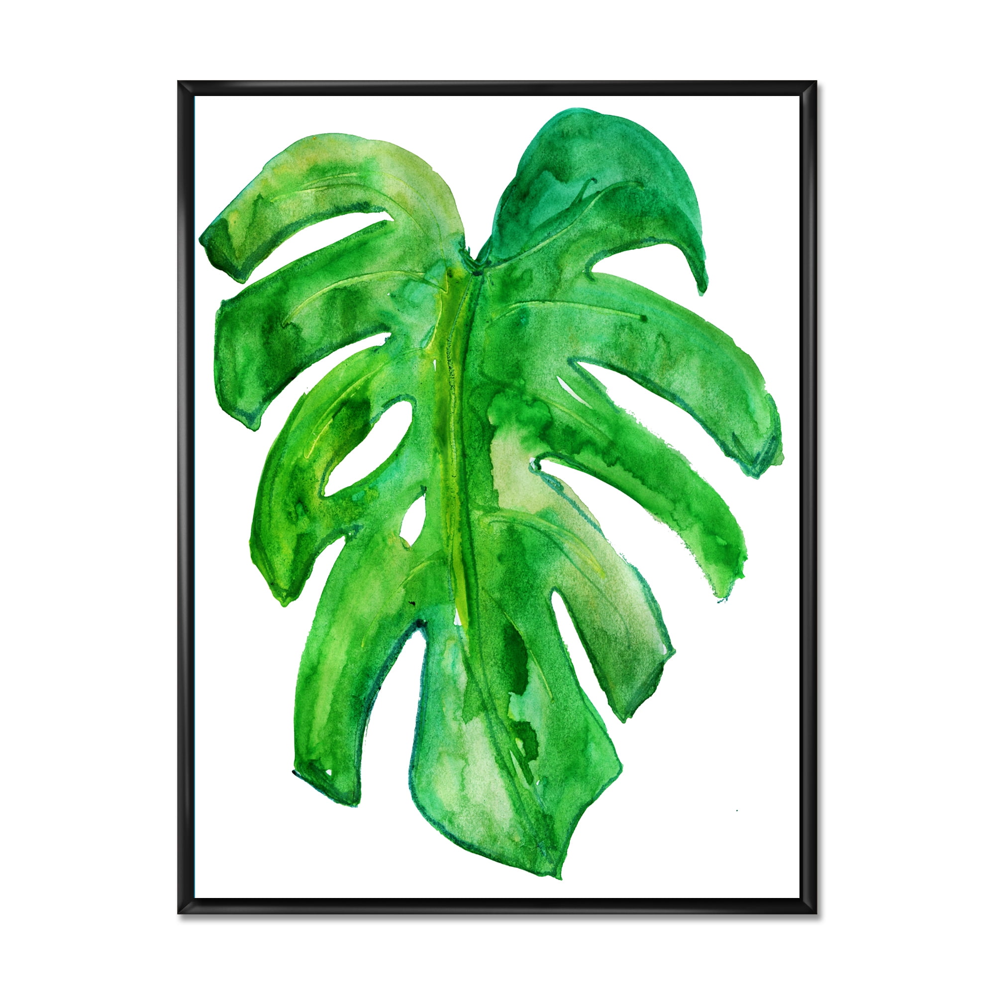 Designart 'Close Up Of Tropical Leaf Of Monstera I' Farmhouse Framed Canvas Wall Art Print
