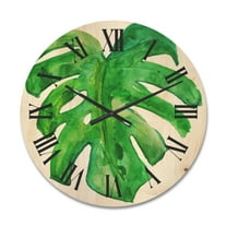 Designart 'Close Up Of Tropical Leaf Of Monstera I' Farmhouse Wood Wall Clock