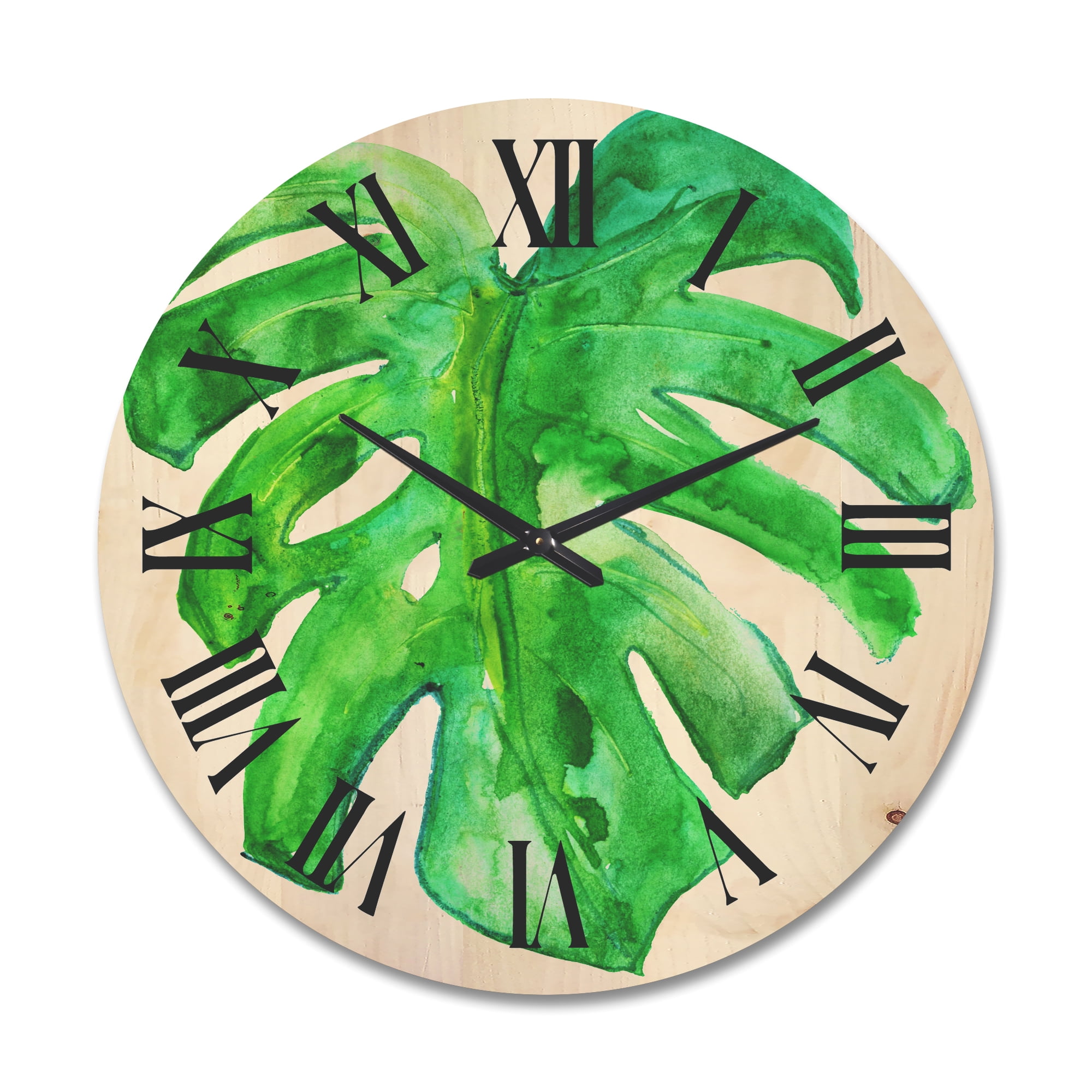 Designart 'Close Up Of Tropical Leaf Of Monstera I' Farmhouse Wood Wall Clock