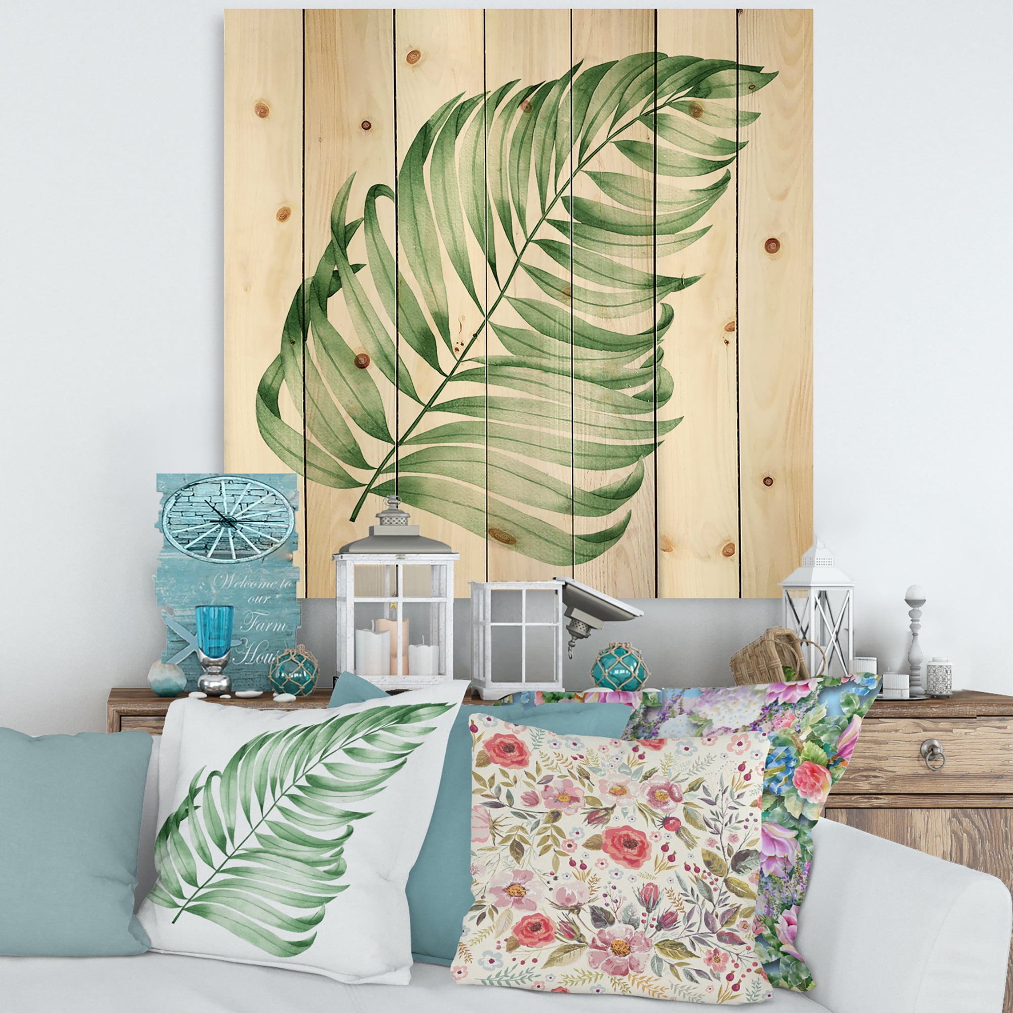 Designart 'Close Up Of Tropical Leaf Of Monstera II' Farmhouse Print on Natural Pine Wood