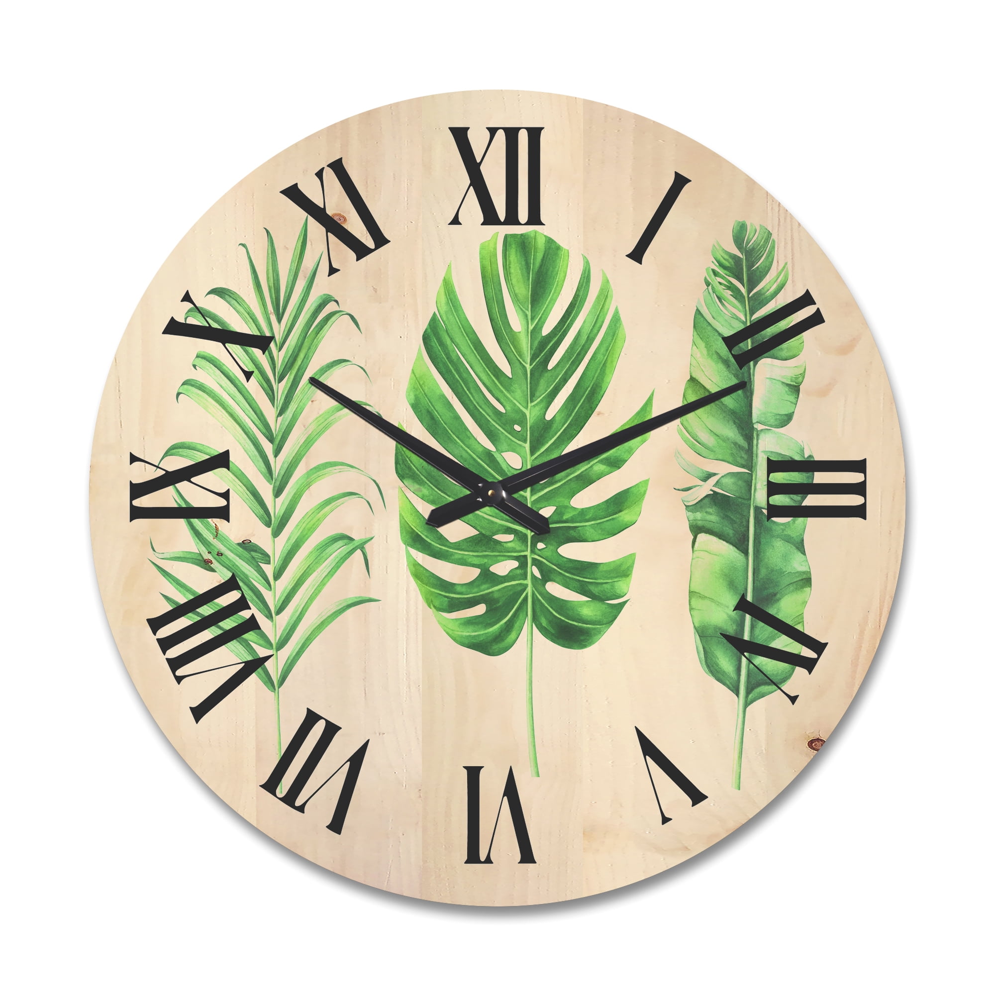 Designart 'Close Up Of Tropical Leaf Of Monstera IV' Farmhouse Wood Wall Clock