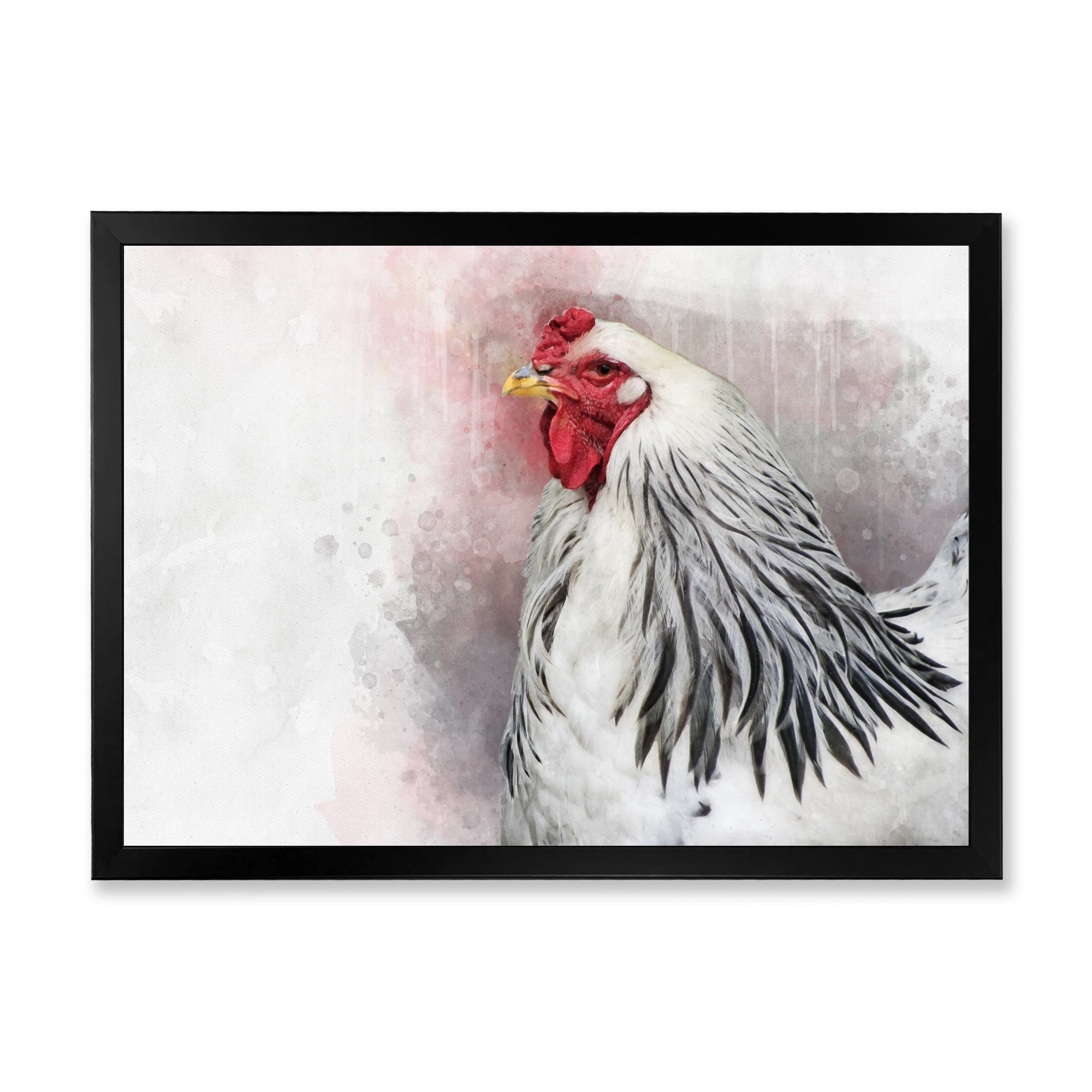 Designart 'Close Up Of White Columbia Brahma Rooster Bird' Traditional Framed Art Print