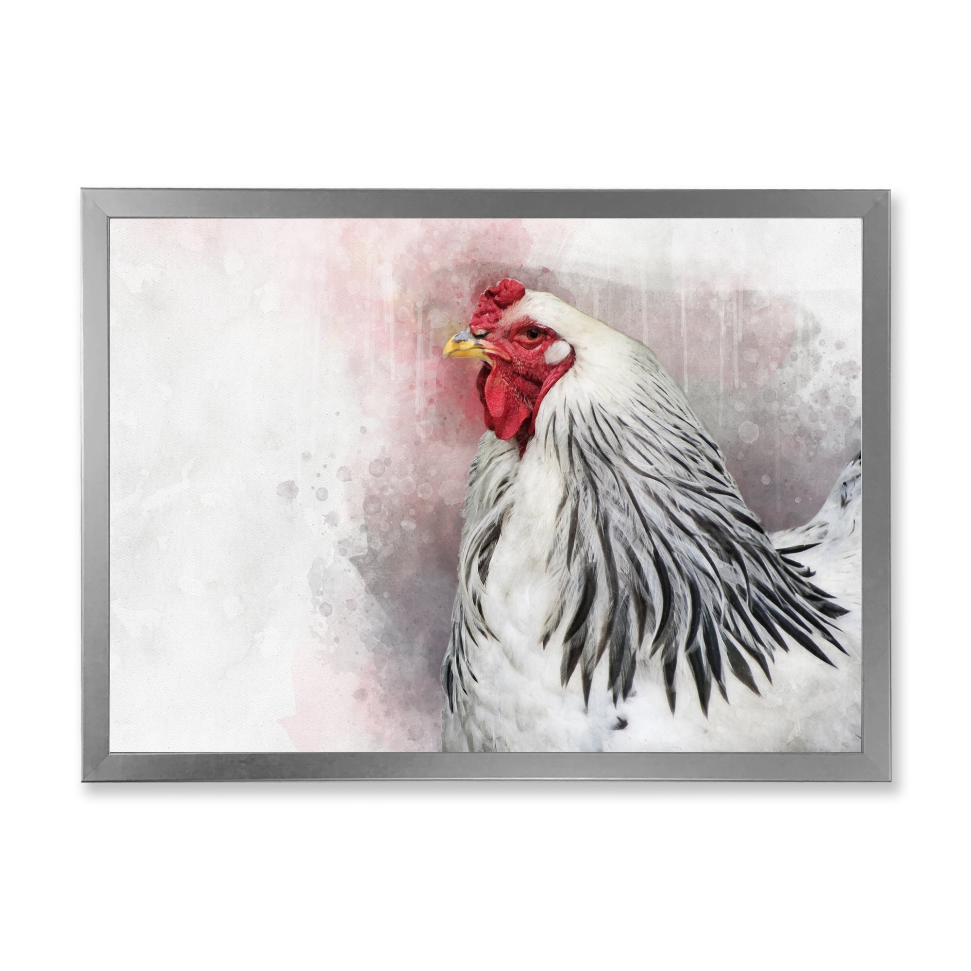 Designart 'Close Up Of White Columbia Brahma Rooster Bird' Traditional Framed Art Print