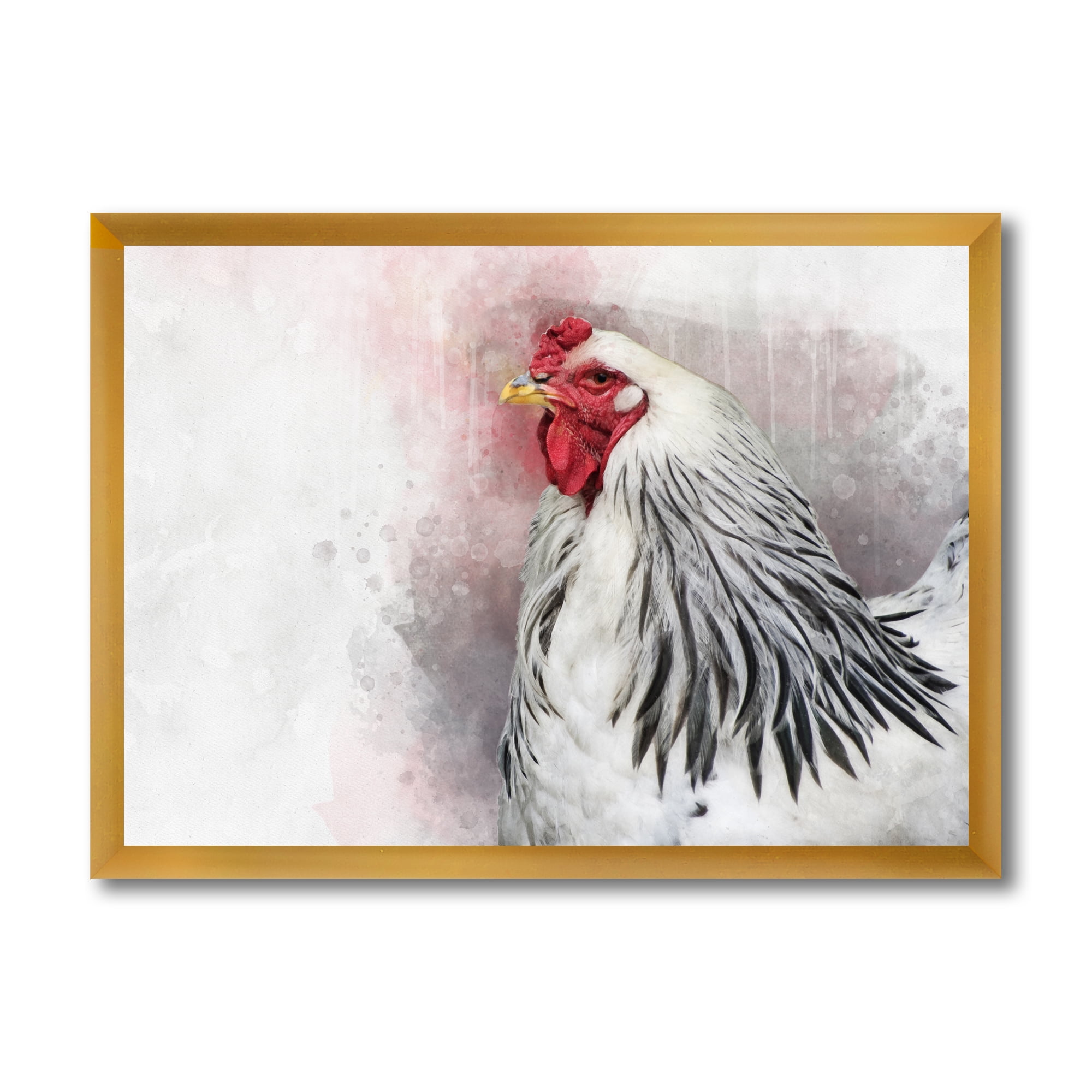Designart 'Close Up Of White Columbia Brahma Rooster Bird' Traditional Framed Art Print