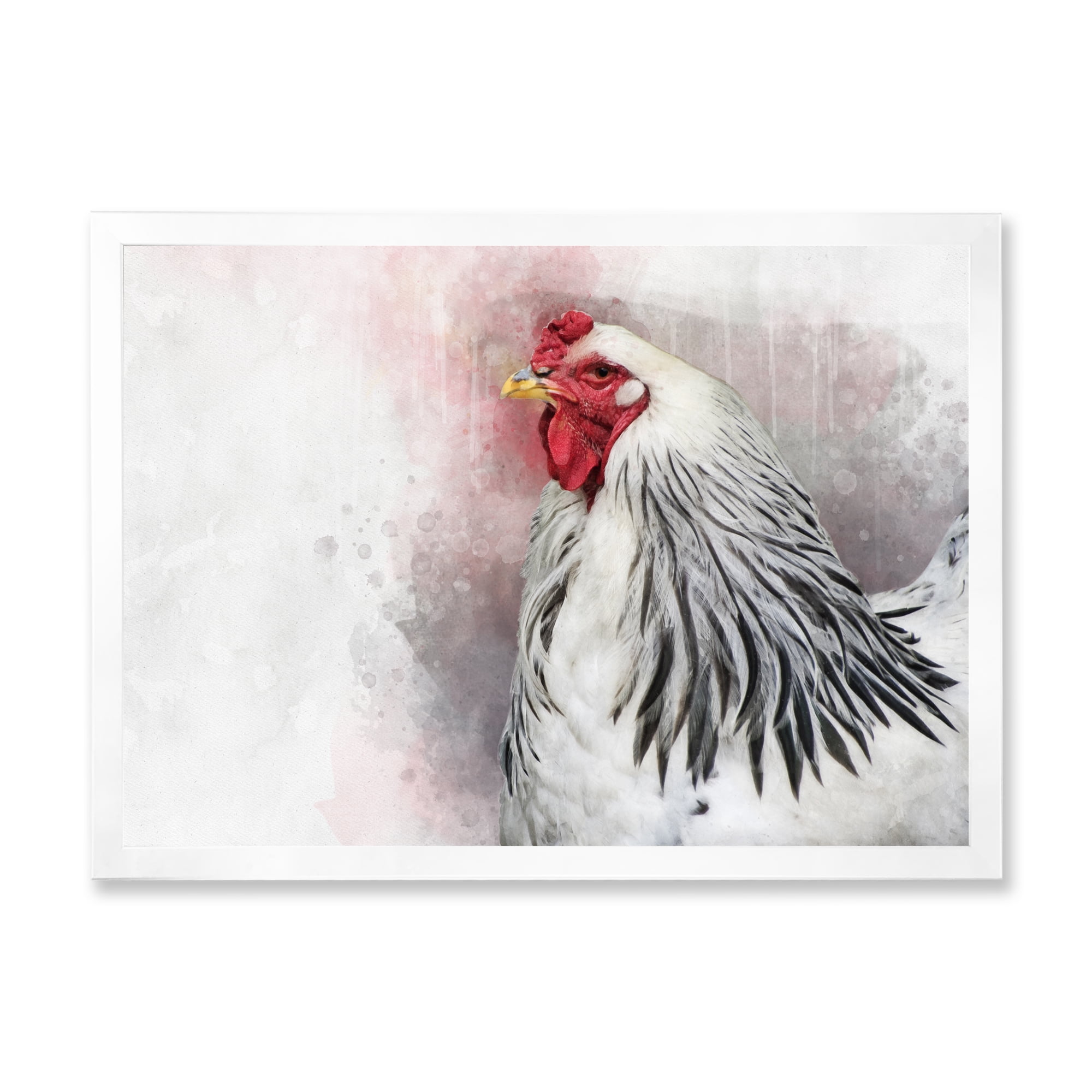 Designart 'Close Up Of White Columbia Brahma Rooster Bird' Traditional Framed Art Print