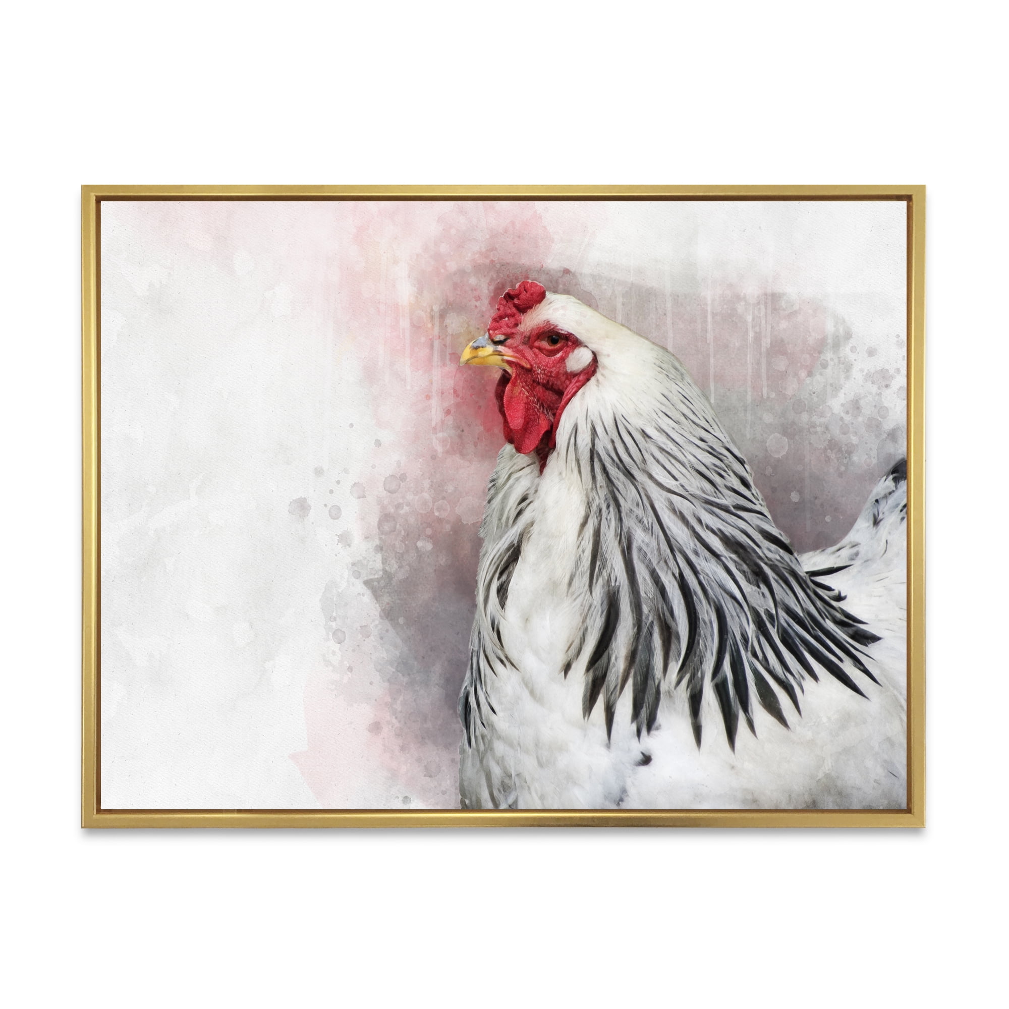 Designart 'Close Up Of White Columbia Brahma Rooster Bird' Traditional Framed Canvas Wall Art Print