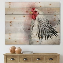 Designart 'Close Up Of White Columbia Brahma Rooster Bird' Traditional Print on Natural Pine Wood