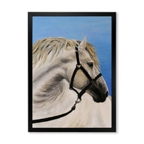 Designart 'Close Up Of White Horse In The Furrow' Farmhouse Framed Art Print