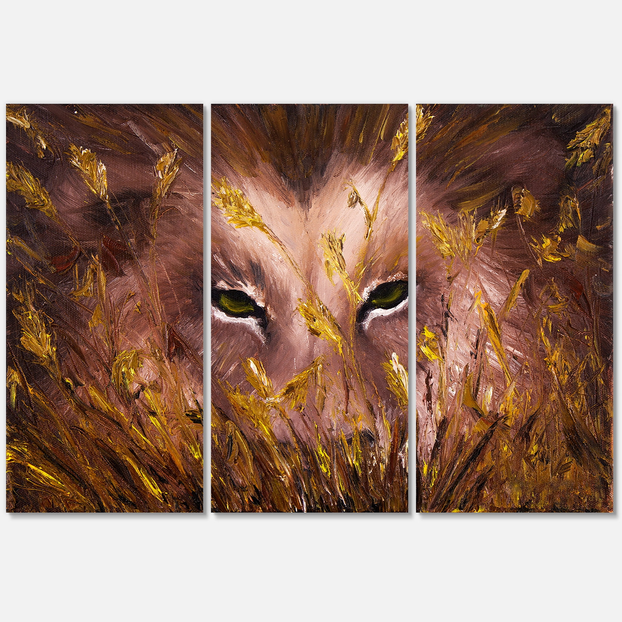 Designart ' Close Up Of Wolf Eyes In The Grass ' Farmhouse Canvas Wall Art Print
