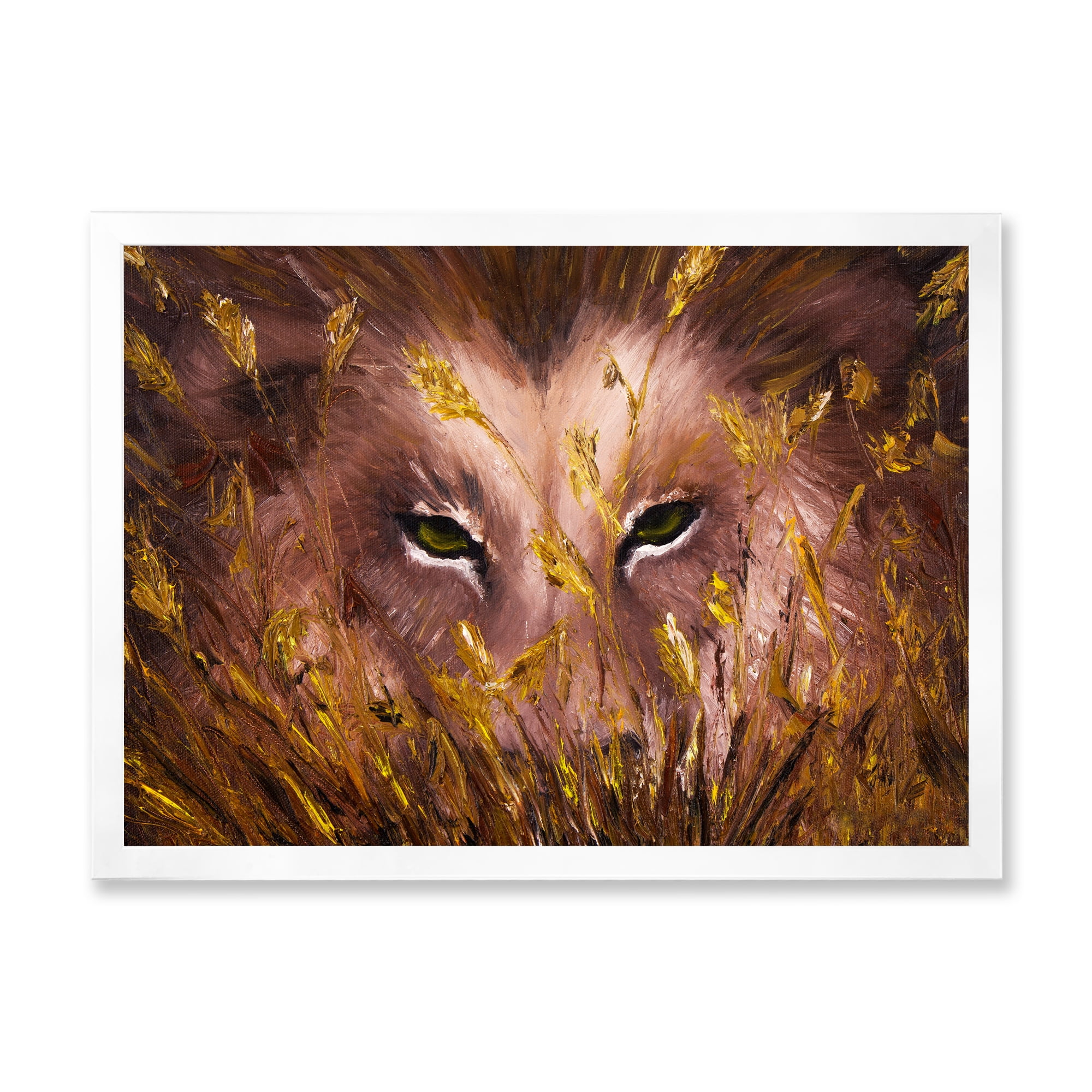 Designart 'Close Up Of Wolf Eyes In The Grass' Farmhouse Framed Art Print